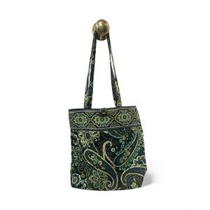 Vera Bradley Rhythm and Blues Toggle Tote. 13.5" x 14.5", 23" hang. Blue/green.